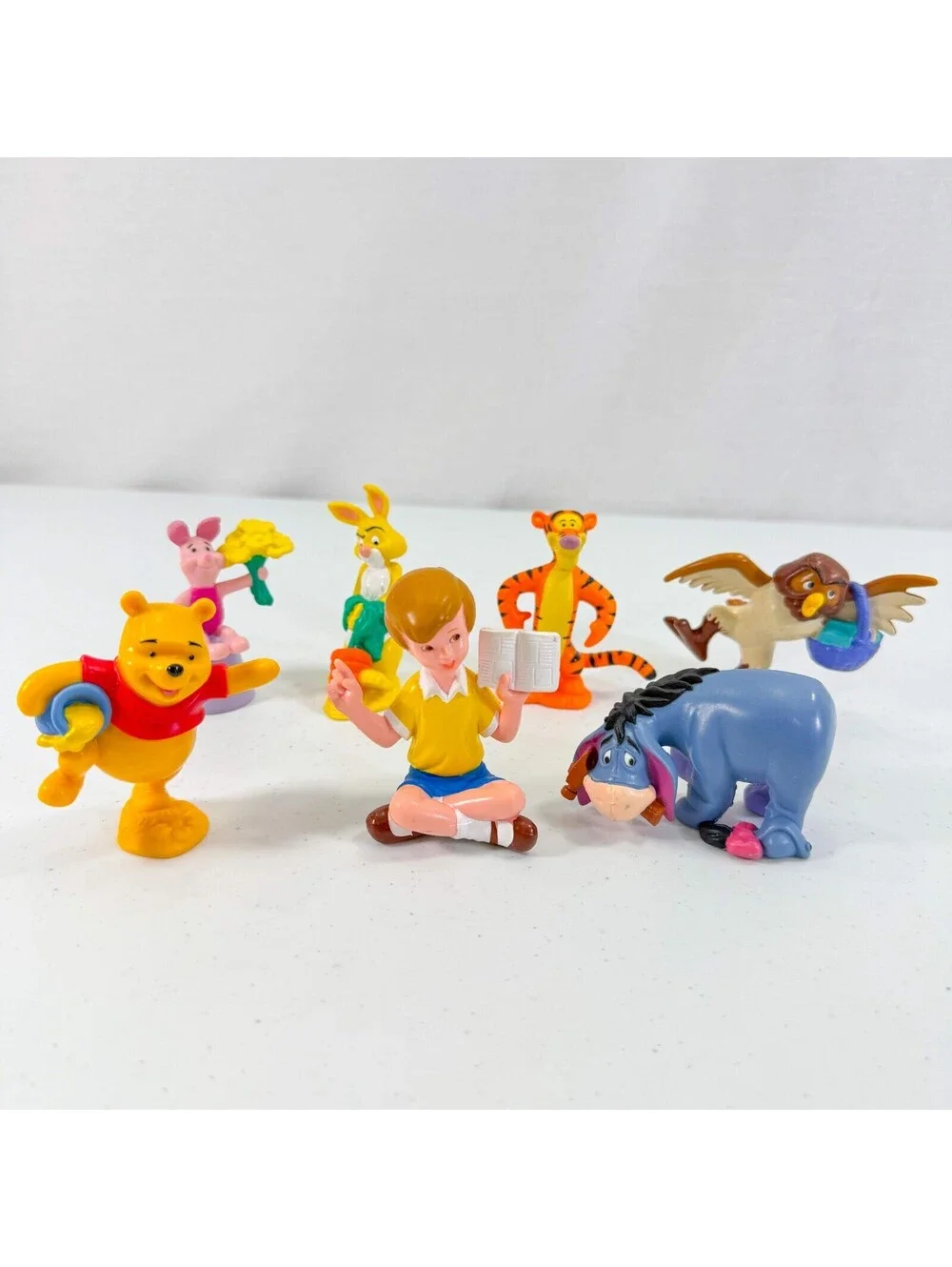 VTG Disney Winnie the Pooh Lot 7 Figures Owl Rabbit Christopher Robin Reading